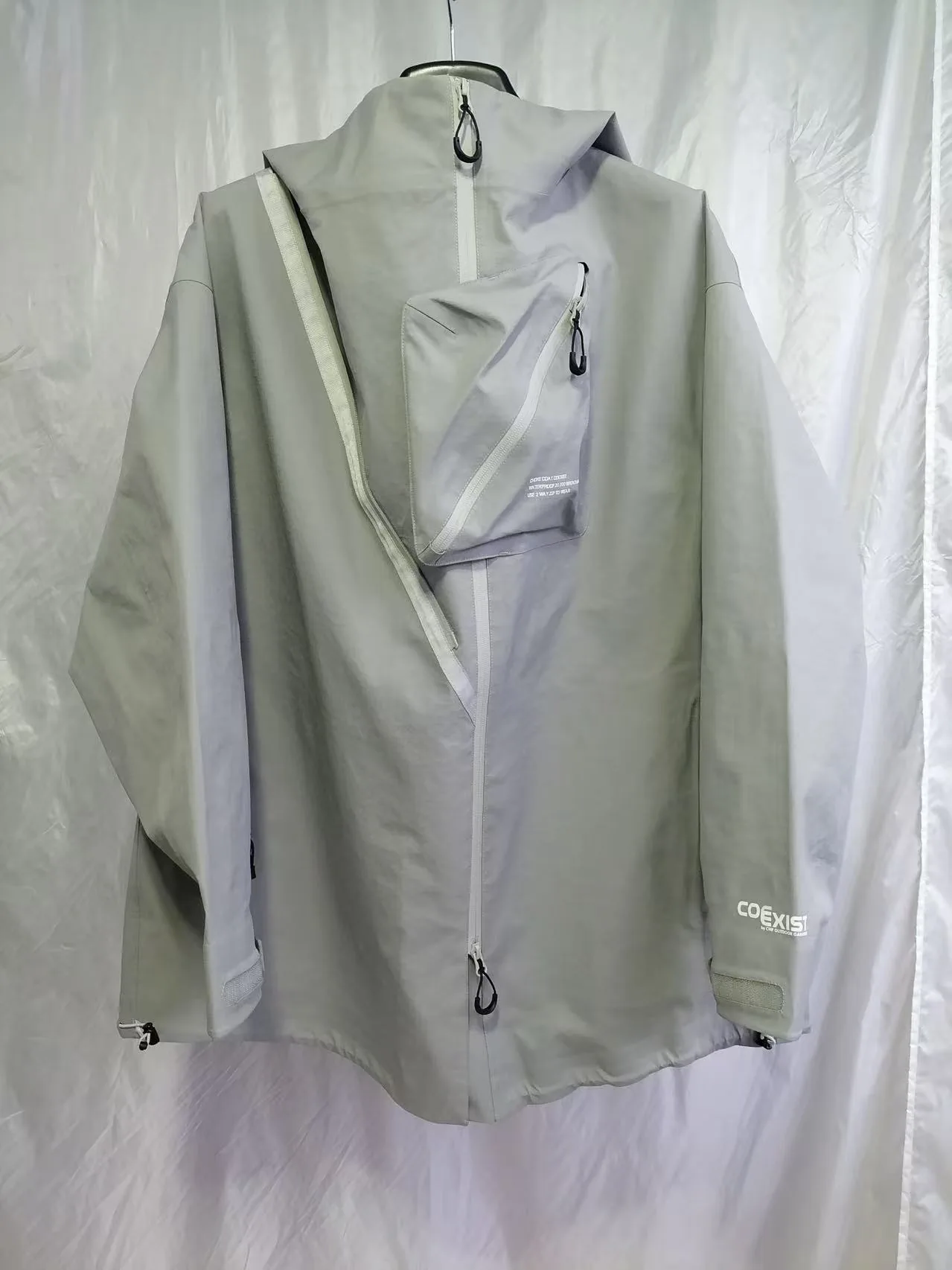 YD4006 light grey hooded shell jacket with asymmetric chest zip