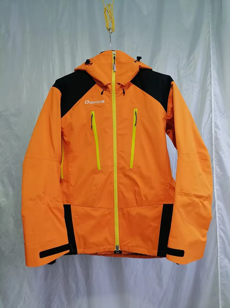 YD4007 orange and black hooded hardshell jacket with taped seams