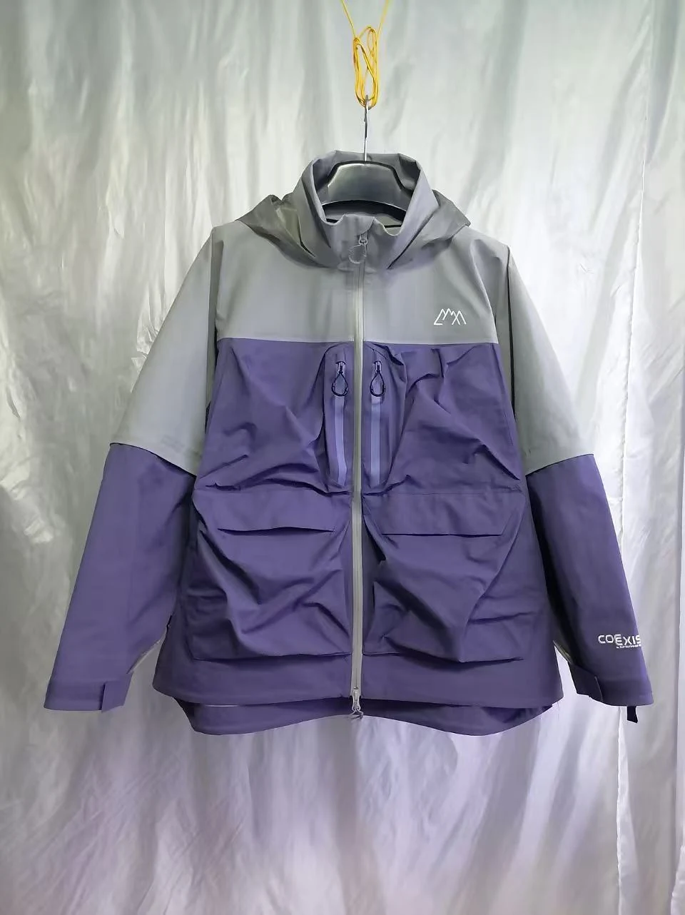 YD4009 grey and purple hooded shell jacket with zipped chest pockets