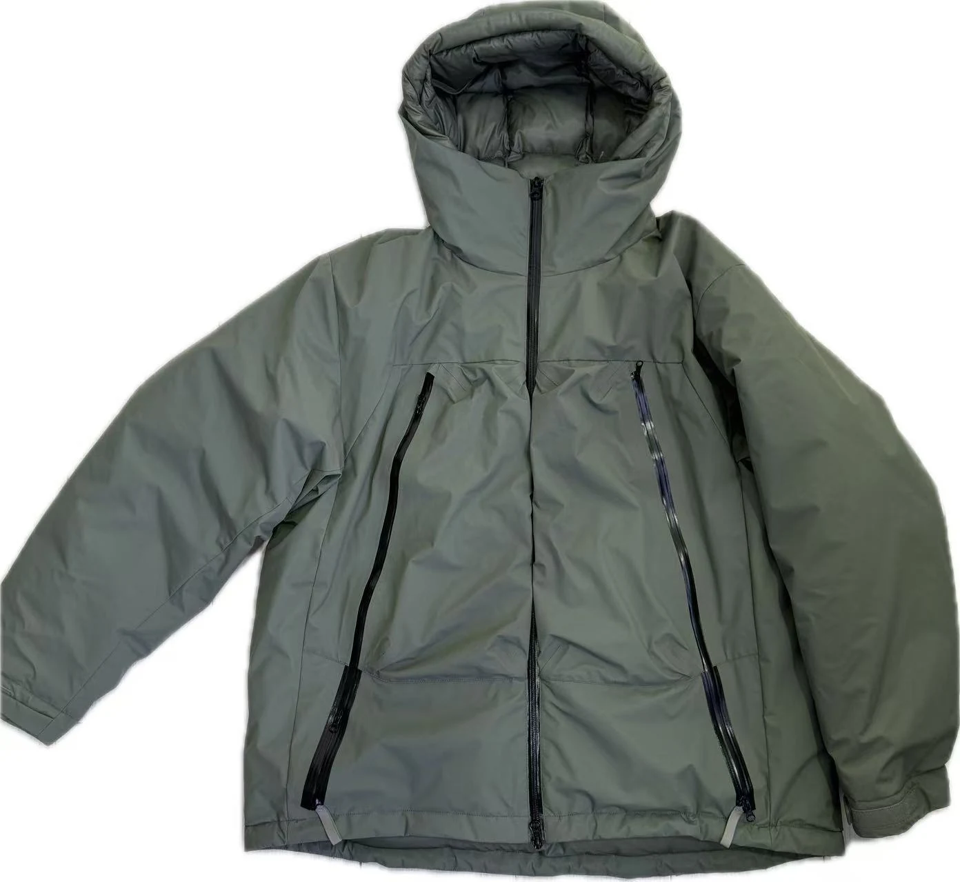 YD4017 olive hooded insulated jacket with zipped chest and hand pockets