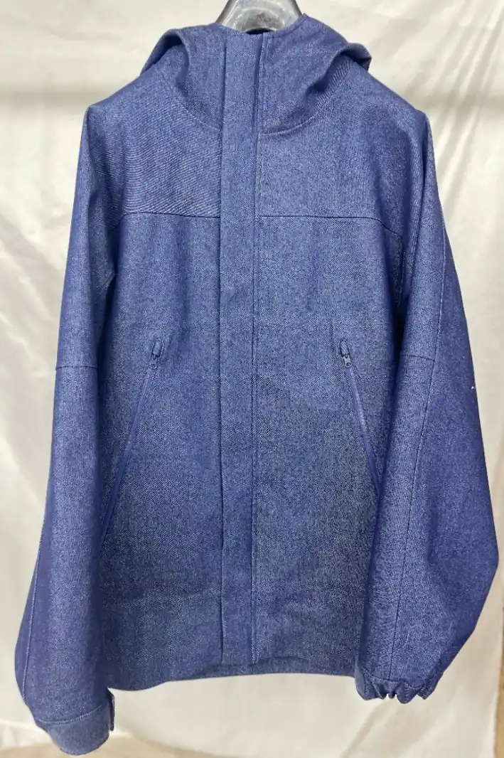 YD-708-3 denim jacket with oxford print bag in natural cotton shell