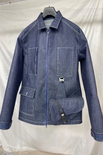 YD-716 denim jacket with saddle bag in front view