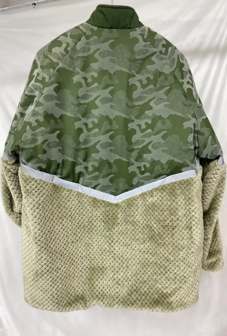 YD-729 close-up of fake fur trim with DWR treatment and reflective elements