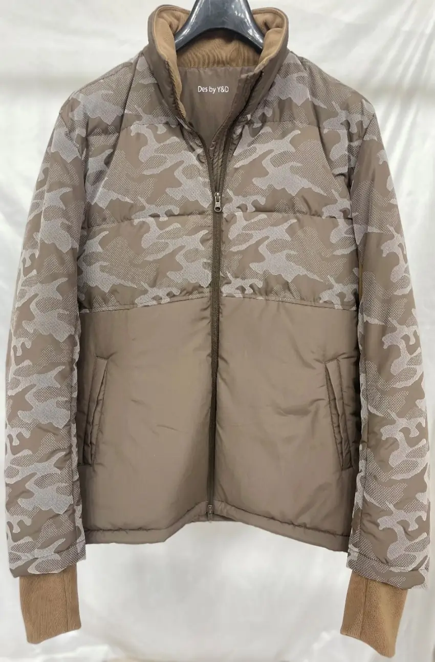 YD-801-1 stand collar 3D print down jacket with camouflage shell and solid colour sections