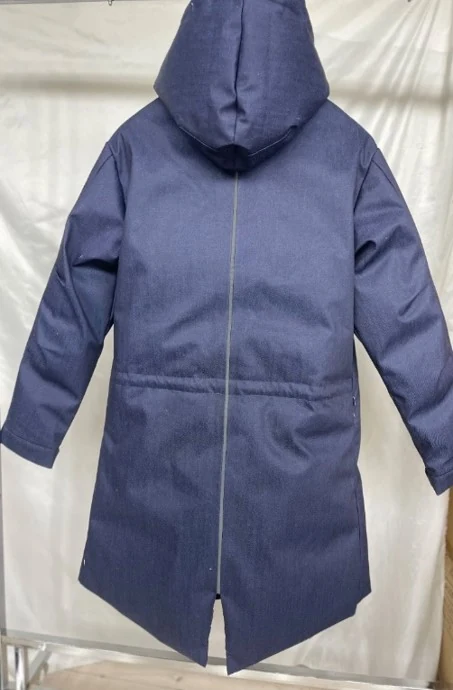YD-802-1 denim down coat with detachable waist bag, side view