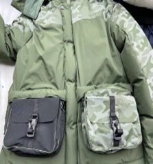 YD-805-1 jacket front view with 3D print texture and detachable bag attached