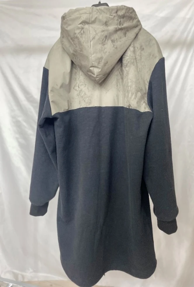 Close-up of YD-833 zipper and cuff rib detail on waterproof knit sweater