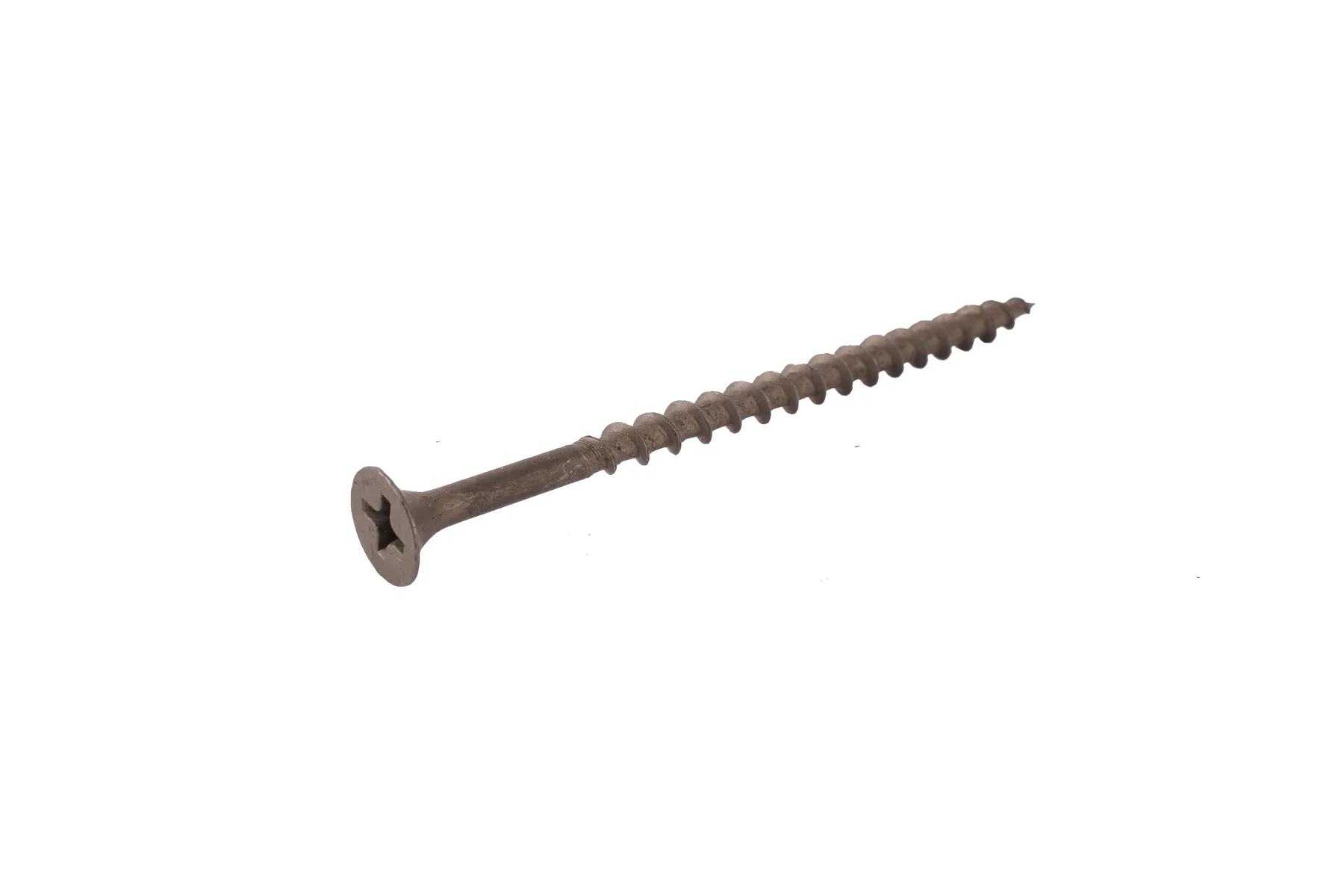 Fine thread drywall screw with a bugle Phillips head and phosphate finish