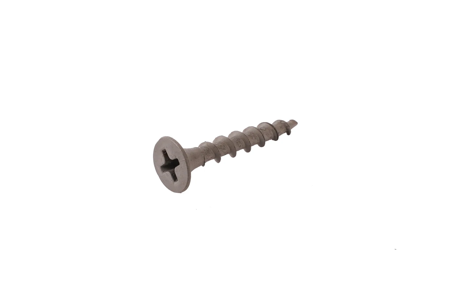 Coarse thread drywall screw with a grey phosphate bugle head