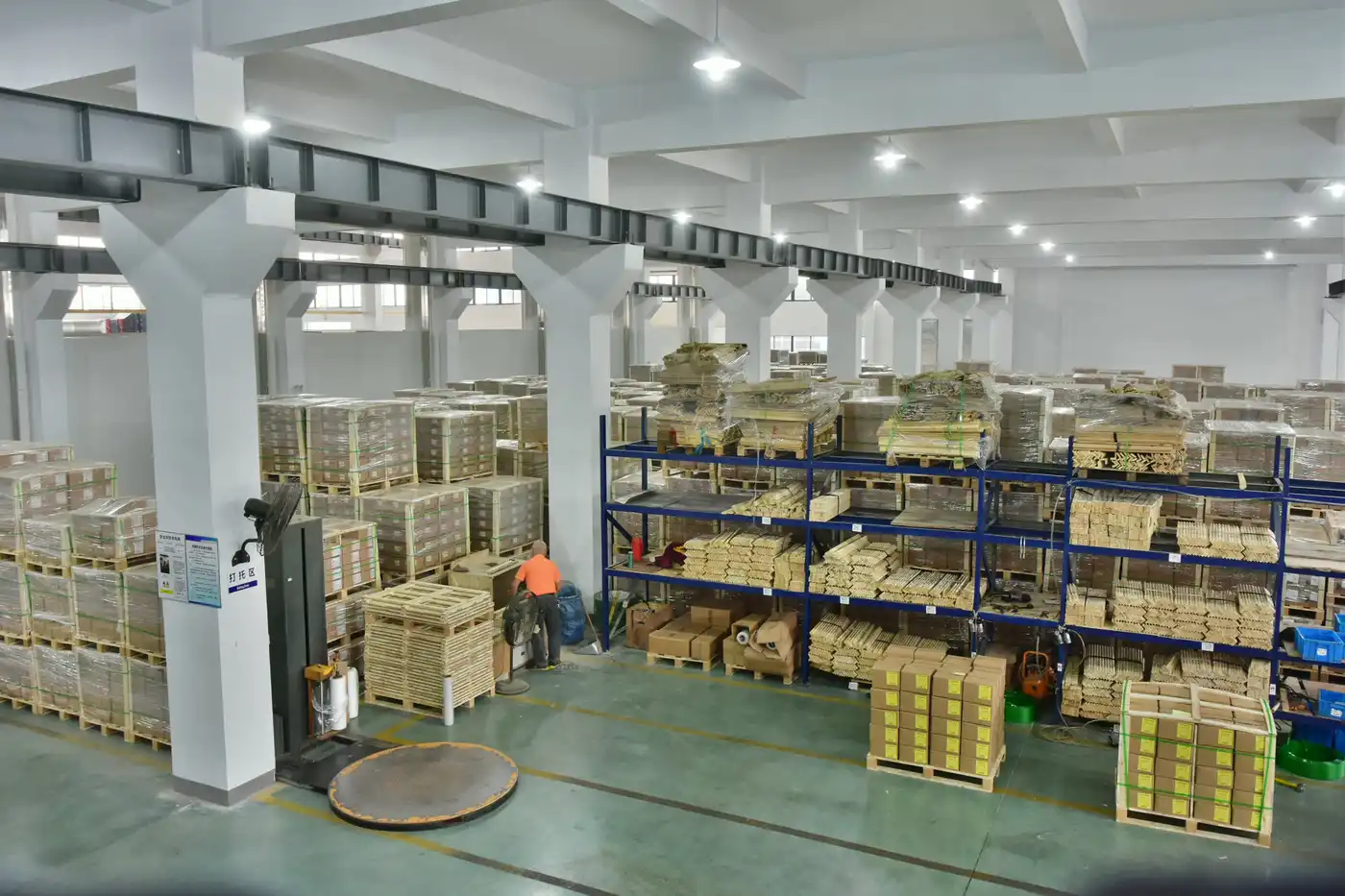 Palletised cartons of finished screws stacked in the Ehons warehouse