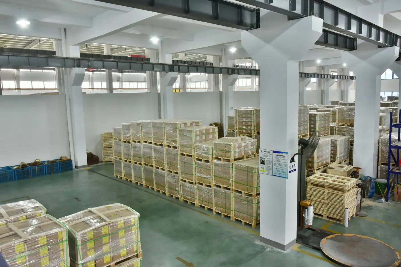 Finished goods staged for loading in the warehouse