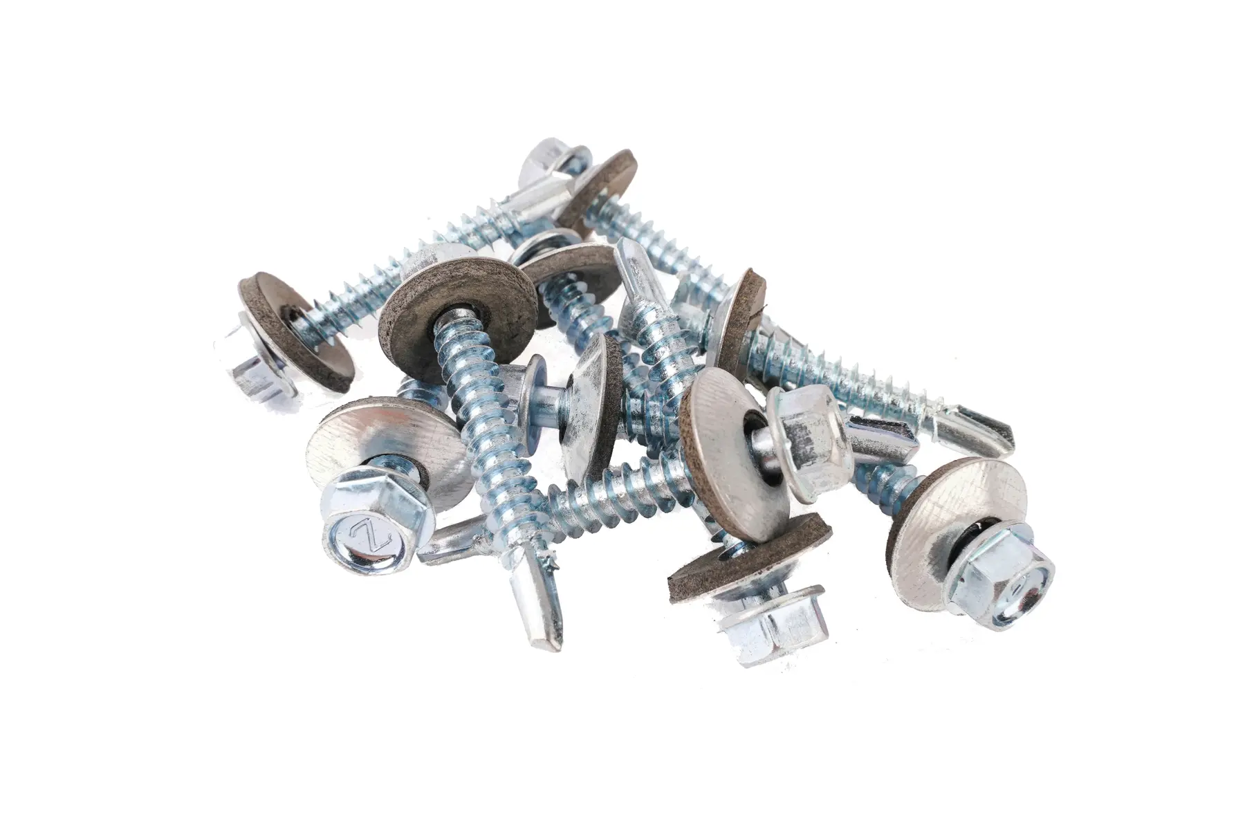 Zinc plated hex washer head self-drilling screws with bonded EPDM washers