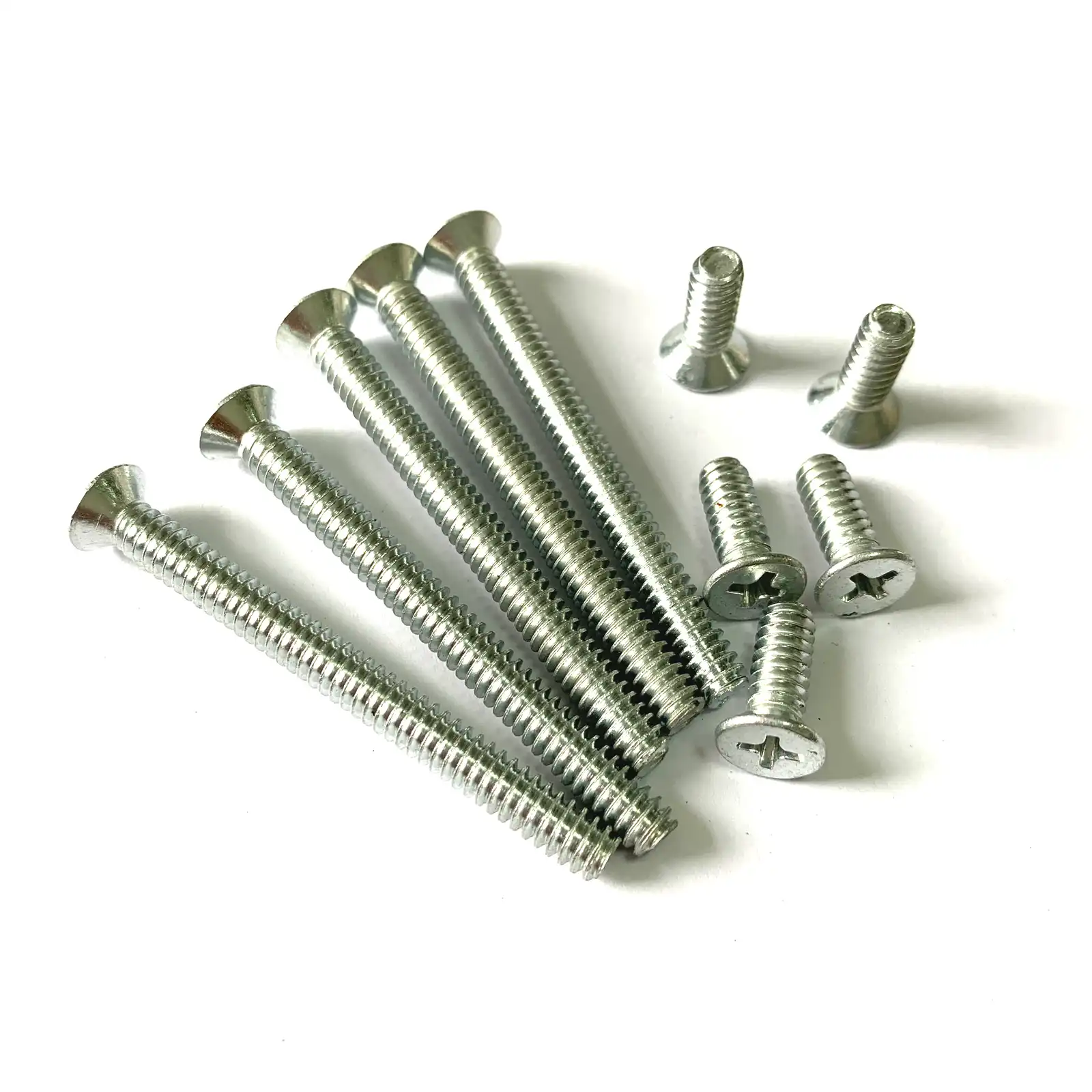Assorted zinc plated machine screws with pan and countersunk heads