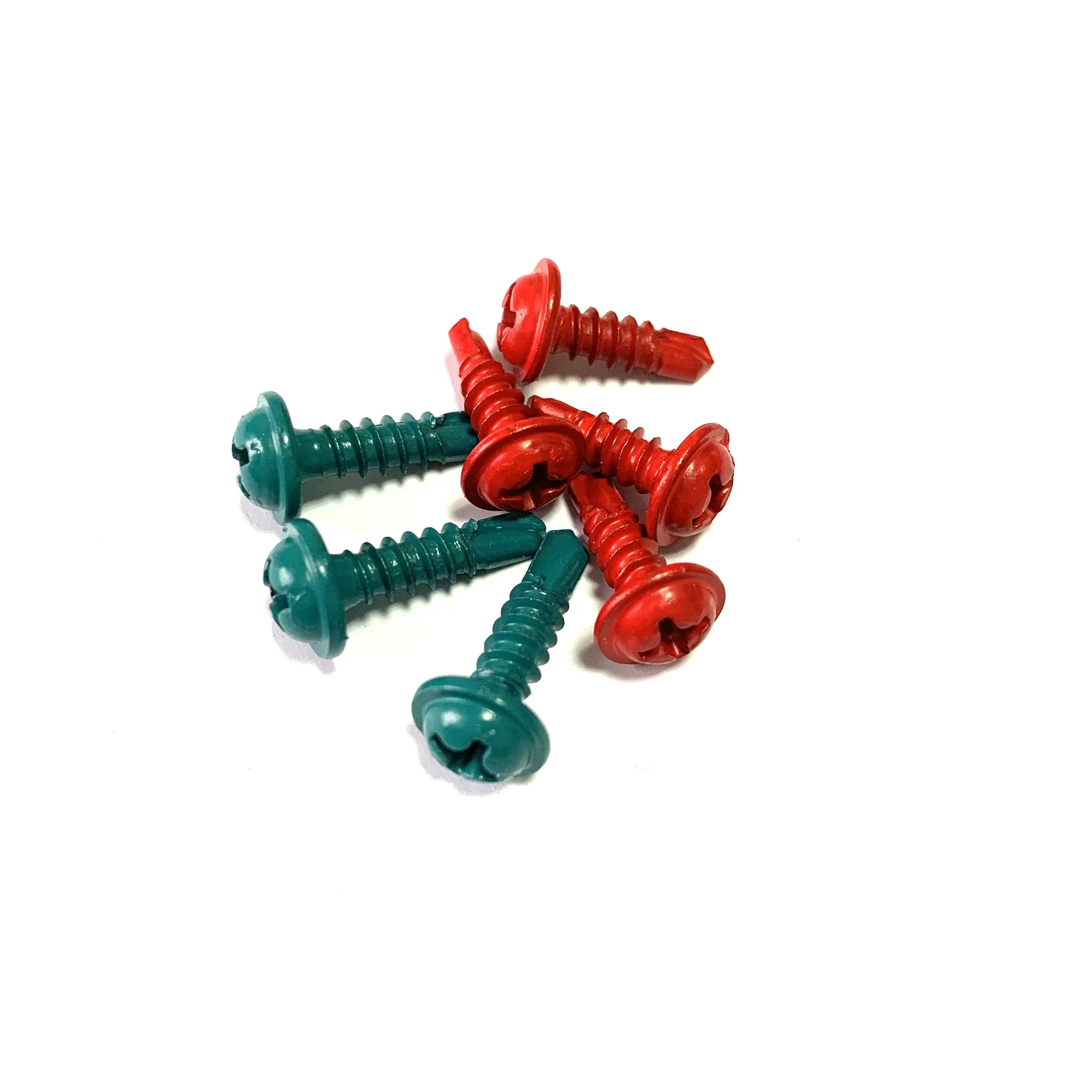 Close view of the drill point on a coated modified truss head screw