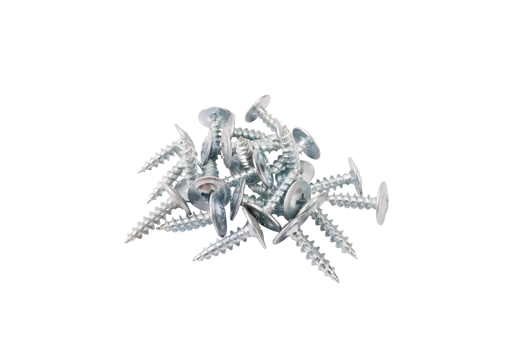 Zinc plated modified truss head self-tapping screws in a pile