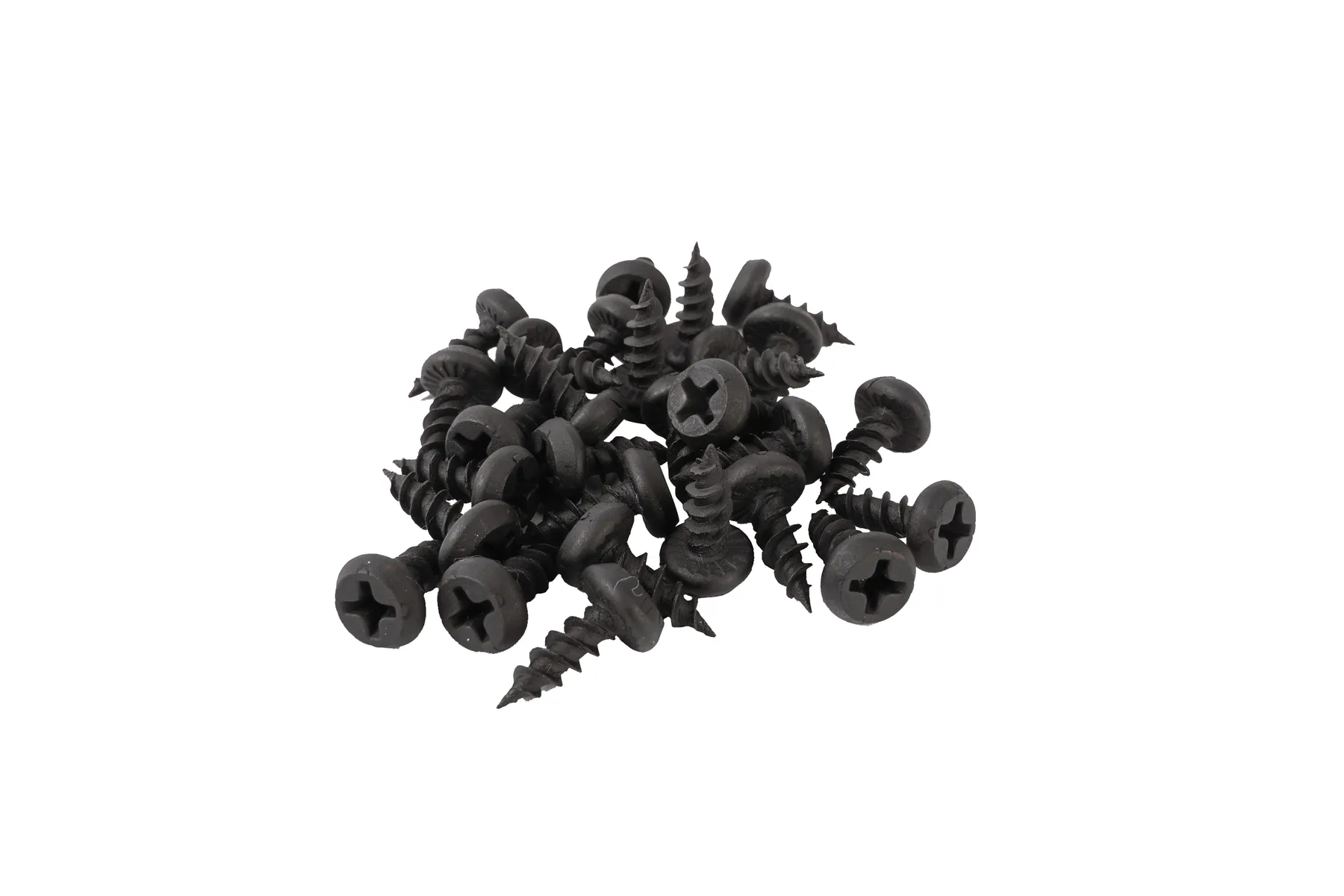 Black phosphate pan framing self-tapping screws in a loose pile