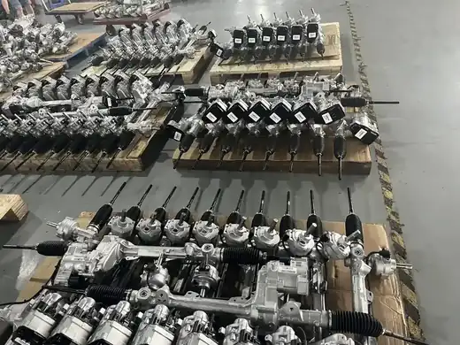 Rows of steering rack assemblies held in stock by part number