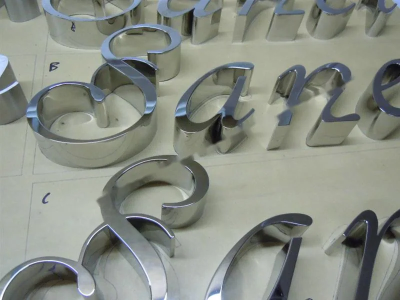 Mirror Polished Stainless Steel sign letter sign, reference 234, photographed in the Super Enseigne workshop