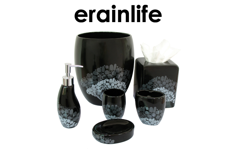 Black Stoneware Waste Basket Set