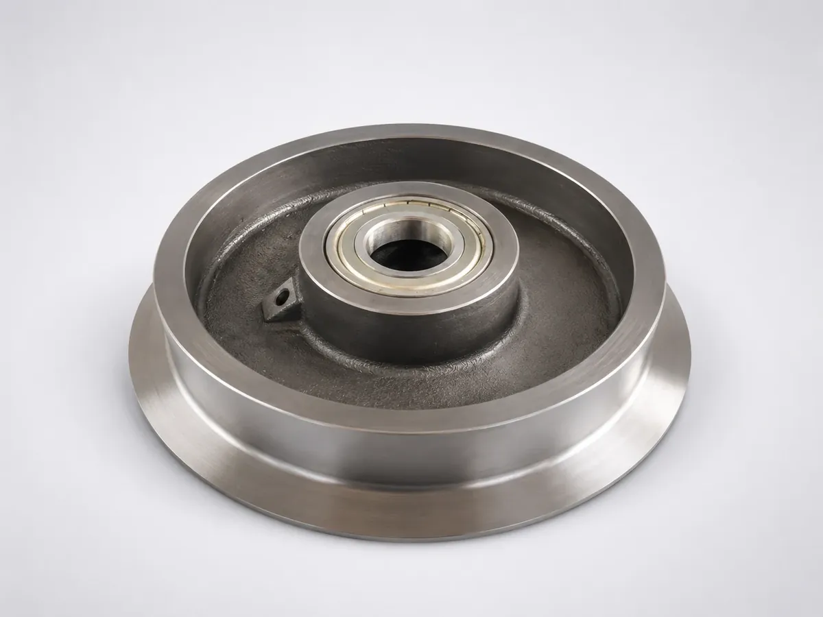 Cast iron wheel and transmission component with hub bore