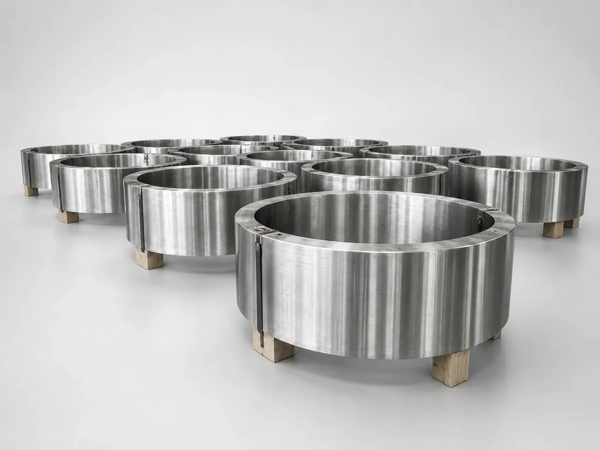 Group of forged steel rings and sleeves after turning