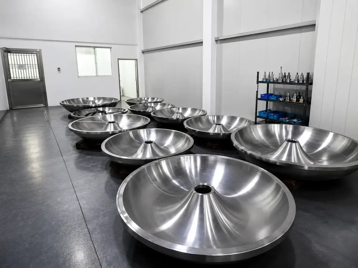 Machined stainless steel components in the workshop