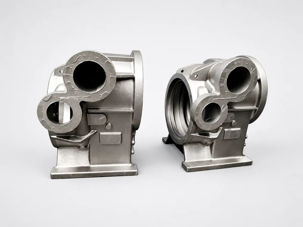 Pair of cast iron pump and valve housing castings