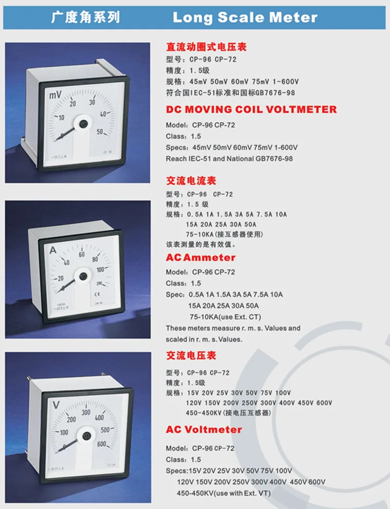 AC Moving Iron Ampere Meter Long Scale specification