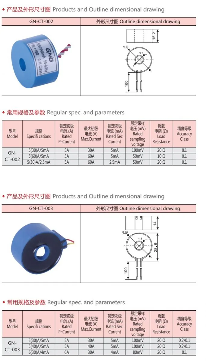 Busbar type Mini Current Transformer specification