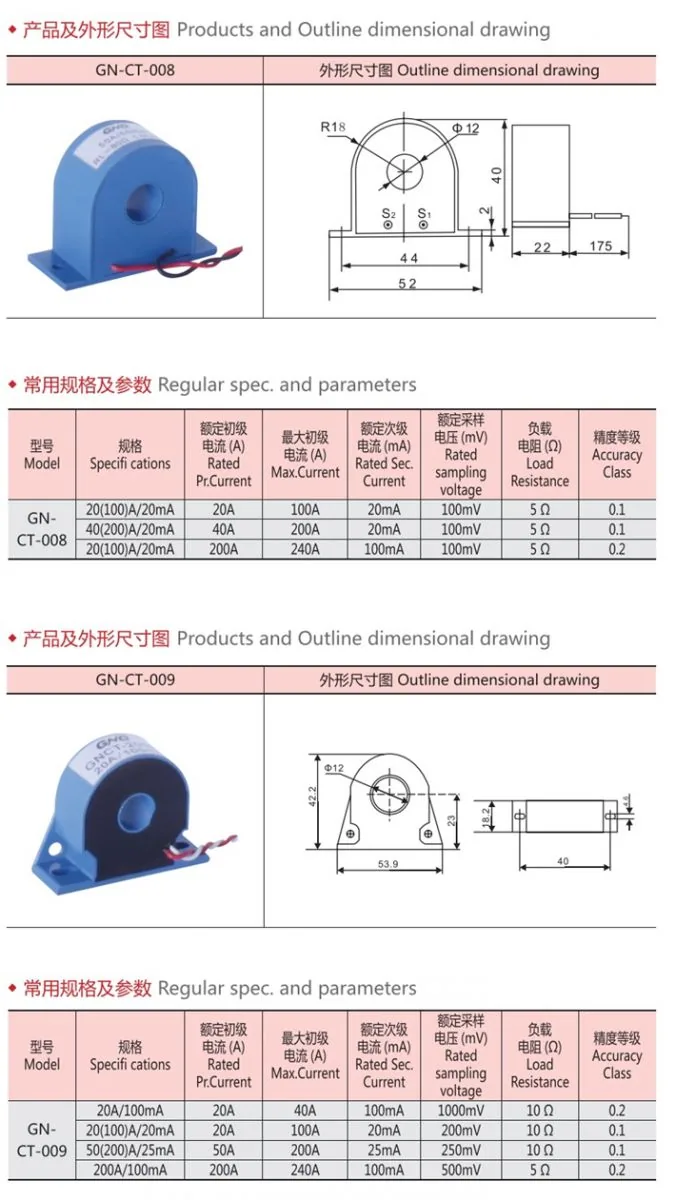 Busbar type Mini Current Transformer specification