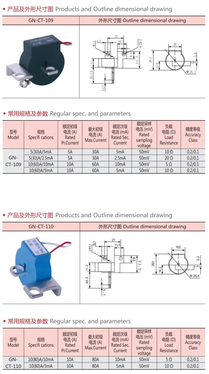 Loading type Mini Current Transformer specification