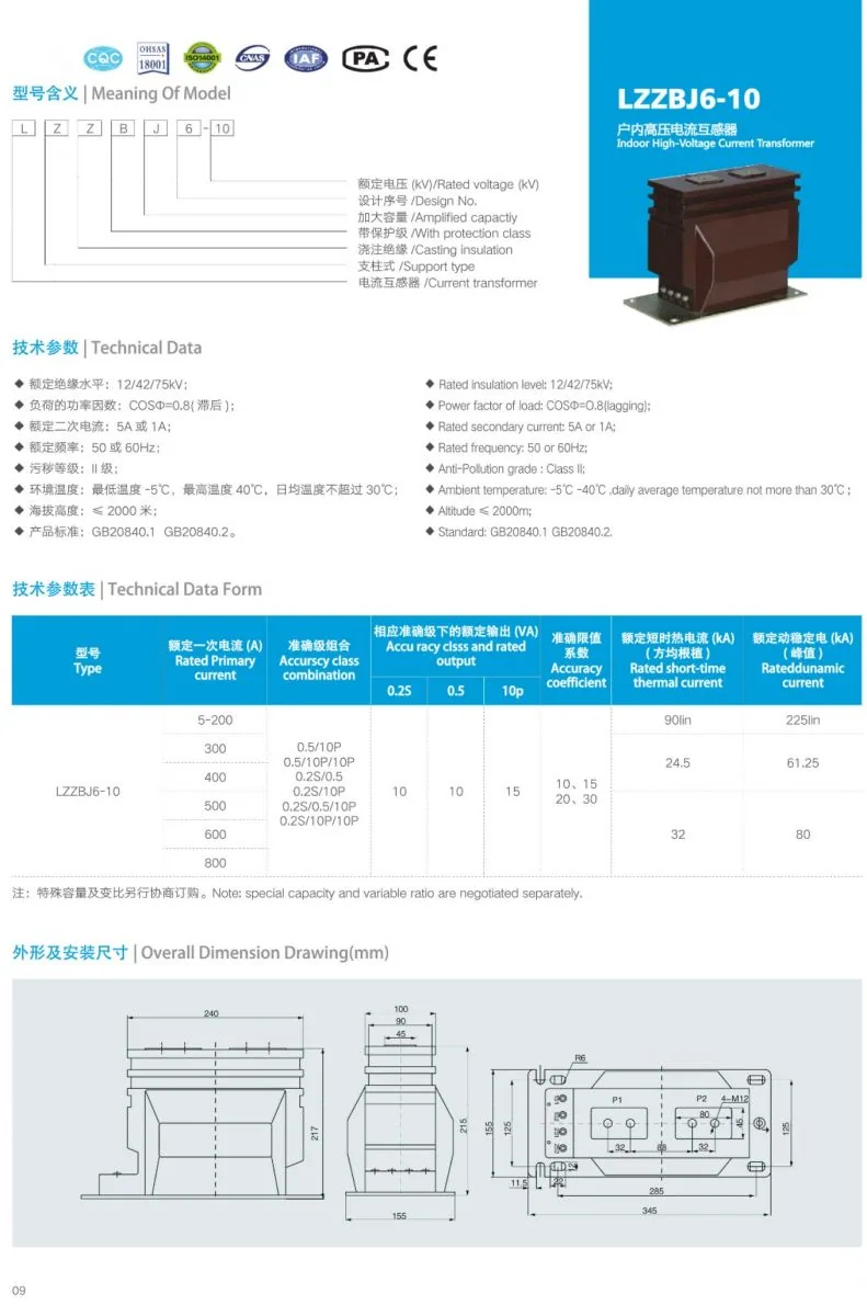 Lzzbj6-10 9 HV Current Transformer specification