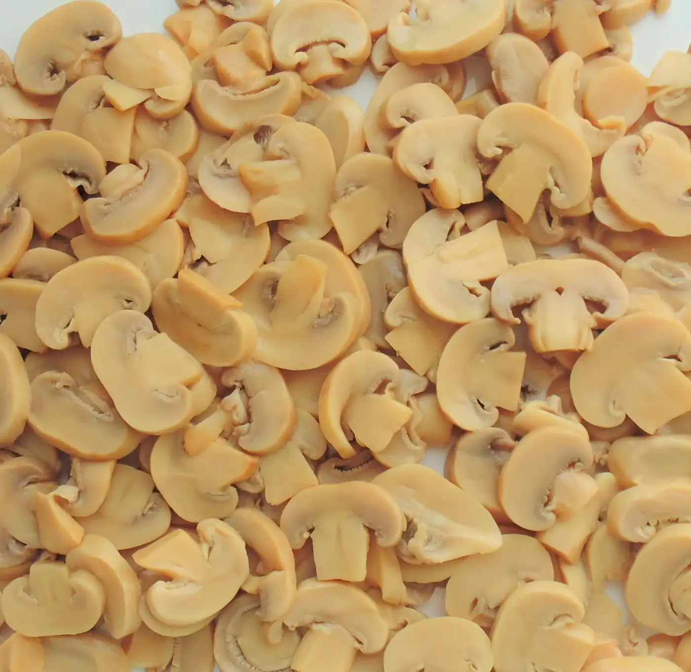 Sliced champignon mushrooms drained from the can