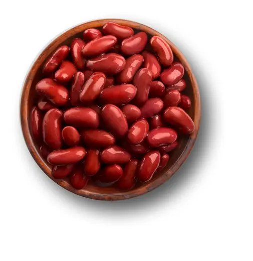 Canned red kidney beans kernels shown in an open tin