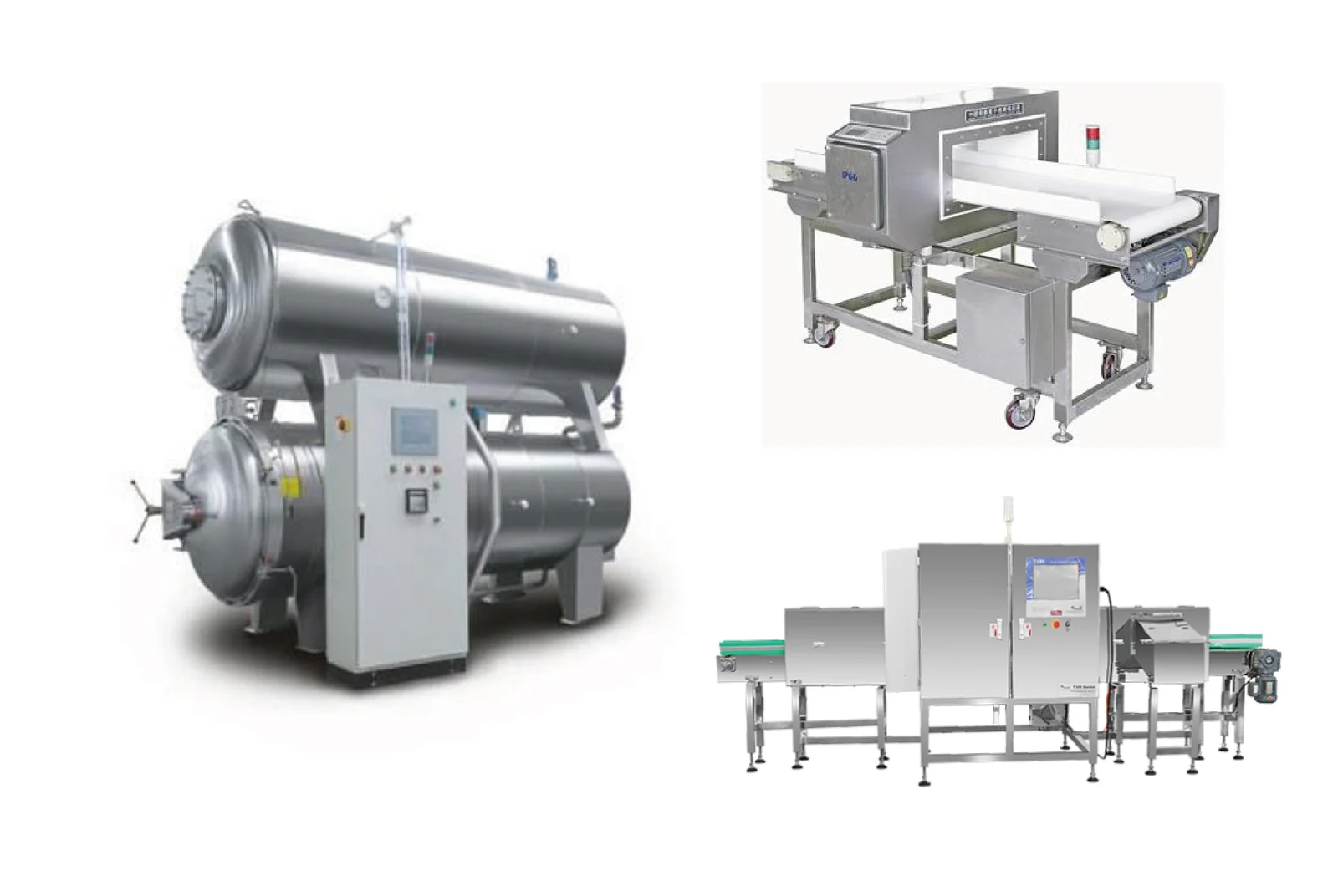 Sterilisation retort metal detector and X-ray inspection equipment of the type used on the line