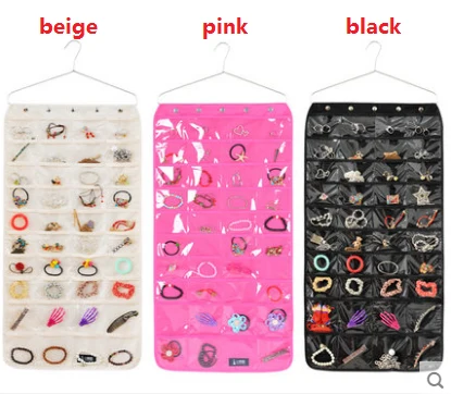 Hanging jewelry organizers in beige pink and black colourways