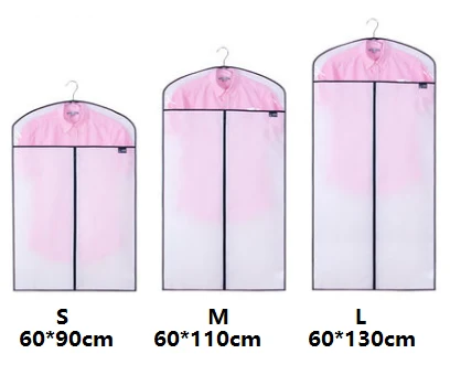 Three sizes of breathable suit cover showing 60x90 cm 60x110 cm and 60x130 cm