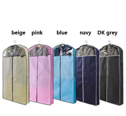 Colour range of suit travel bags in beige pink blue navy and dark grey