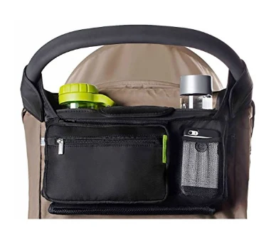 Black slim stroller organizer bag with detachable inner pouch