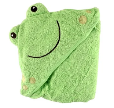 Blue hooded terry baby towel shown from the front