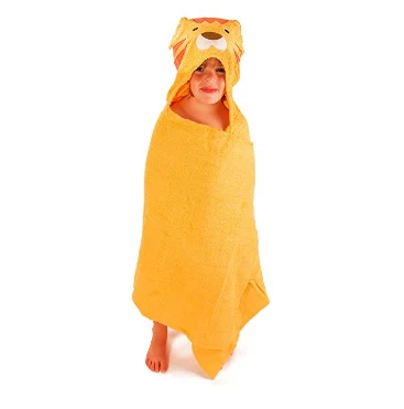 Baby wearing an orange fox face hooded terry towel