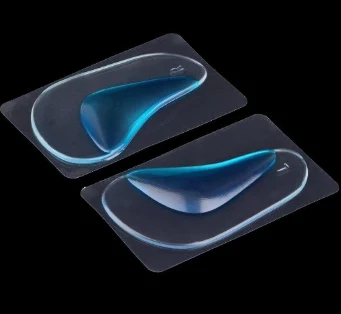 Pair of clear arch support insoles with blue moulded support cores