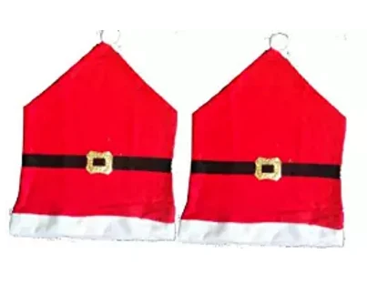 Santa suit chair back cover with printed black belt and gold buckle
