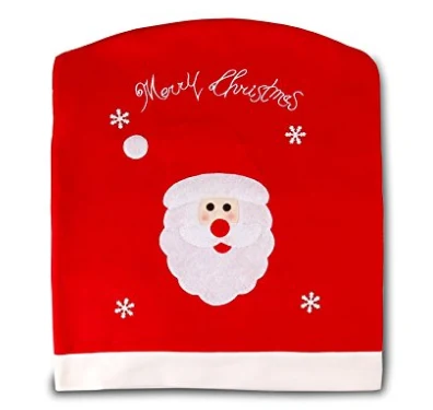 Red Santa chair back cover with Merry Christmas print shown flat