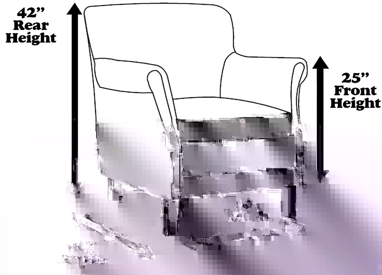 One seater sofa cover size diagram showing 42 inch rear height and 25 inch front height