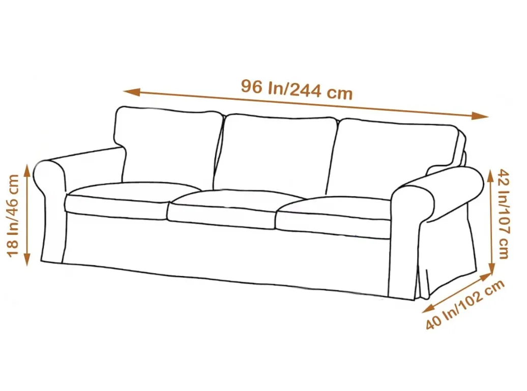 Three seater sofa cover size diagram showing 244 cm width and 107 cm height
