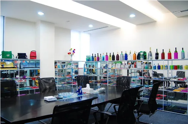Everight Products showroom in Ningbo with shelves of bags bottles and household products