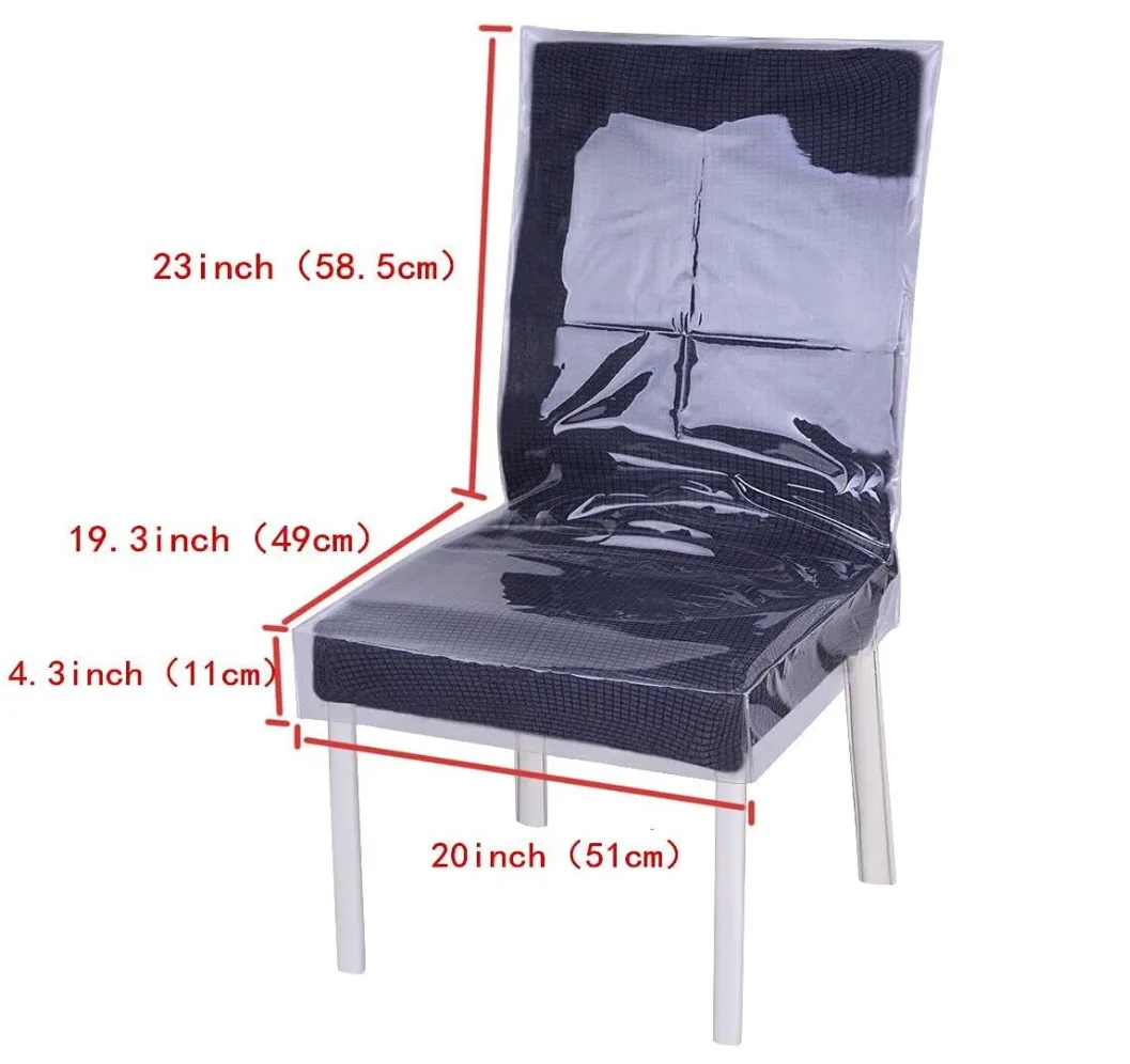 PVC dining chair cover fitted to a dining chair showing the seat and back