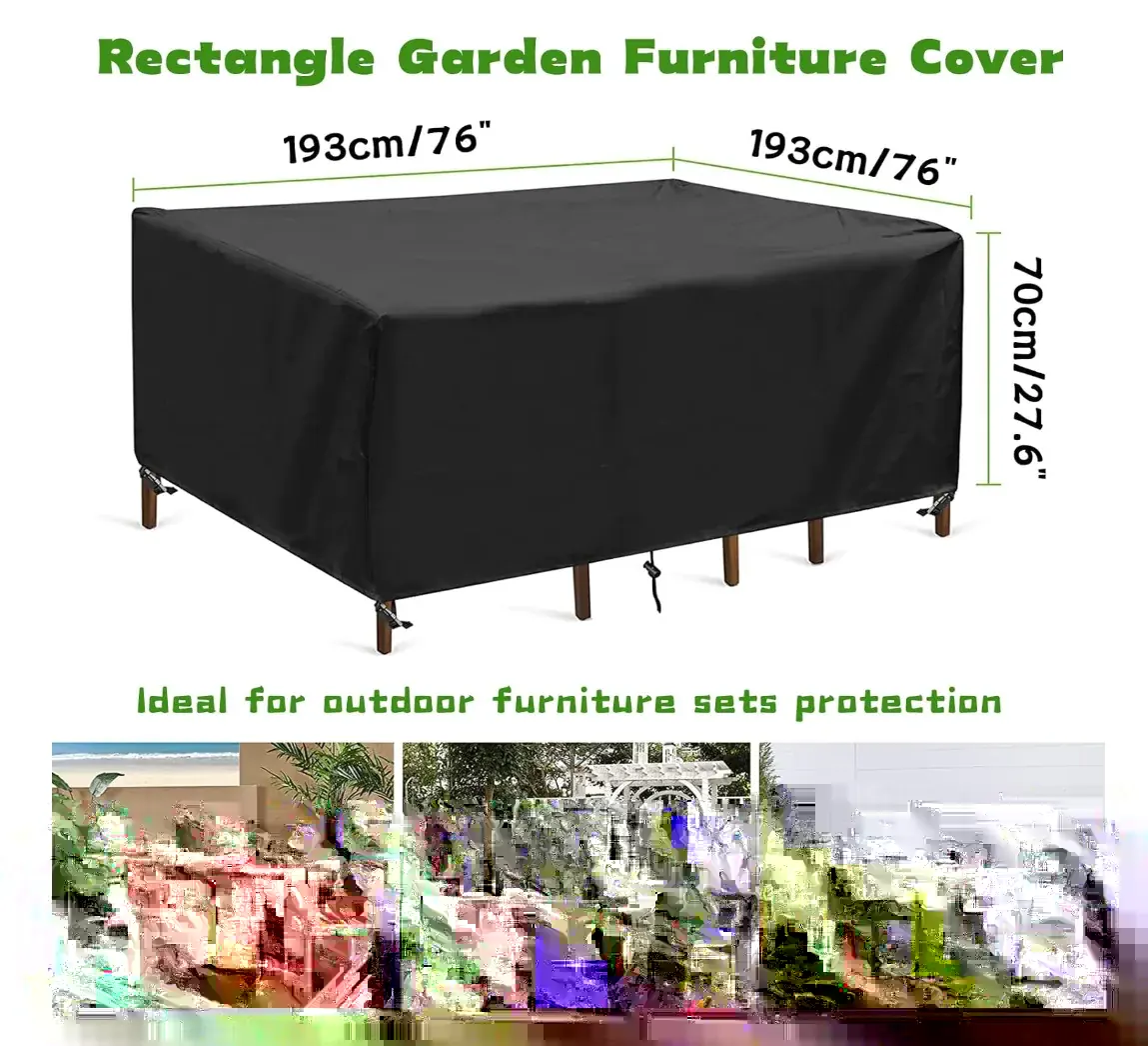 Patio furniture cover size chart showing 193 cm by 193 cm by 70 cm