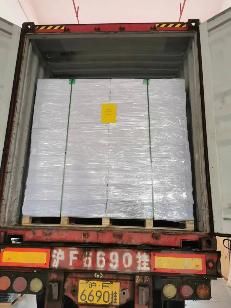 Shrink-wrapped pallets loaded for a sea freight shipment
